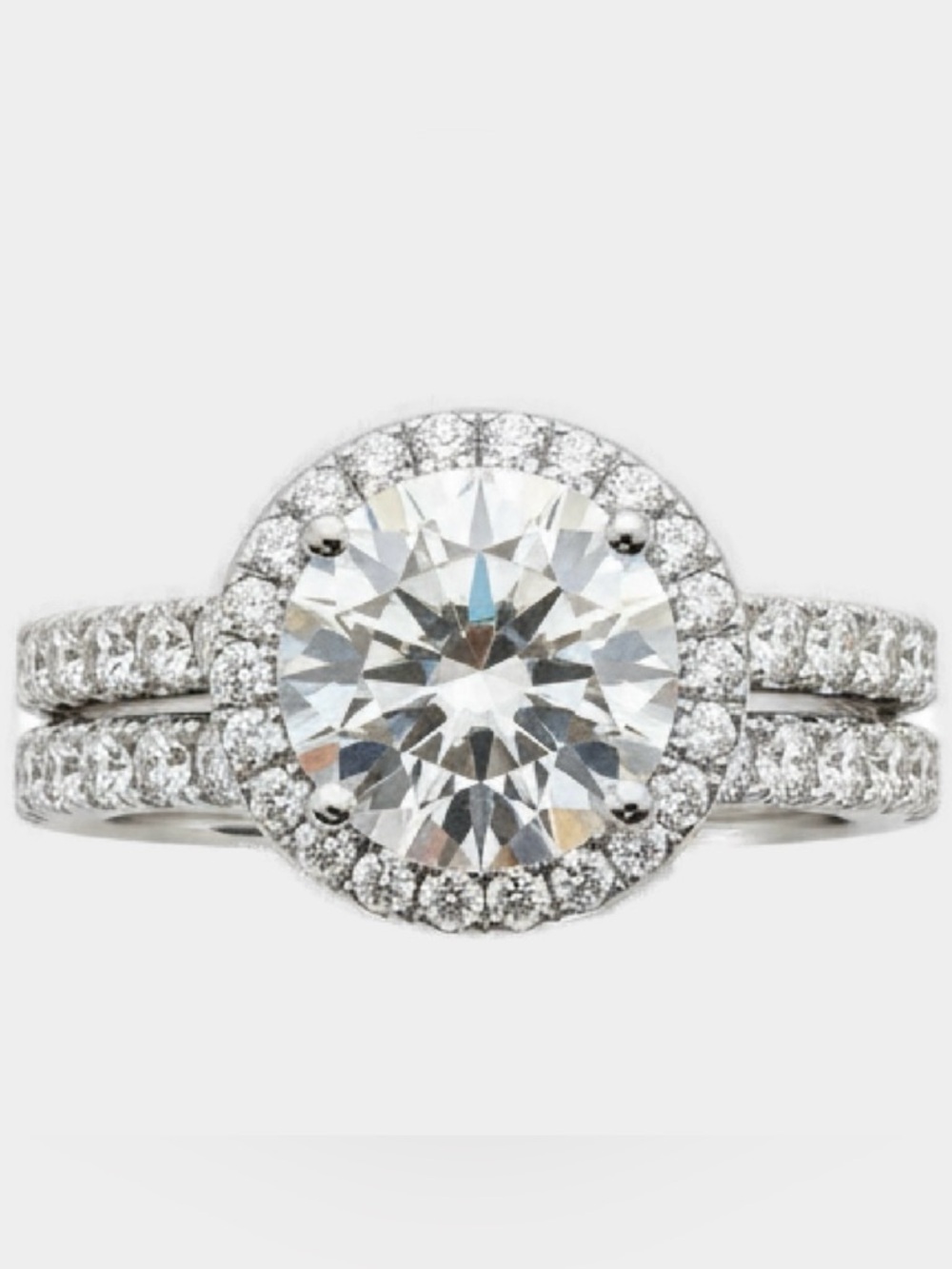 5.97 Carat Moissanite Two Piece Round Halo Band Ring Set in 925 Sterling Silver